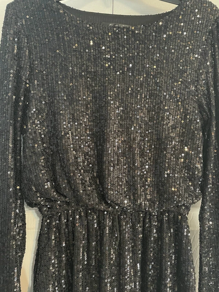 Sexy Mini Vestidos Para Mujer XS Lentejuelas Manga Abullonada Fiesta Cóctel Noche Foto 2 de 4