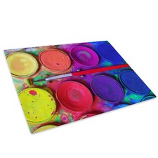 Red Pink Blue Paints Glass Chopping Board Kitchen Worktop Saver Protector