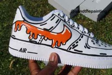 Nike Air Force 1 Custom 'Orange Swoosh Drip' Graffiti Pop Mens Womens Kids Shoes