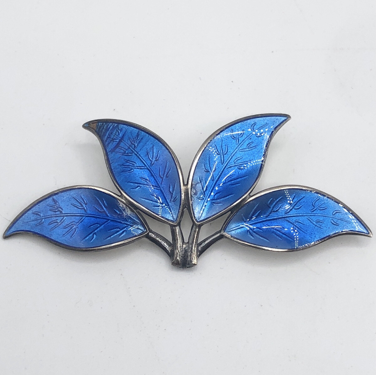 Vintage DA David Andersen 925 Sterling Norway Blue Enamel Leaves