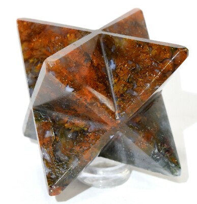 100g Orange Green Moss Agate Point Star Gemstone Crystal