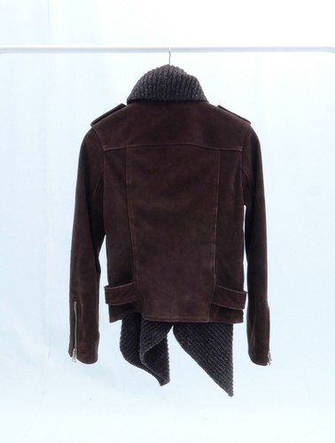 All Saints Suede Knit Biker Jacket Waterfall Belt Brown Size 10 - Picture 5 of 7