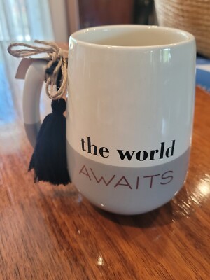 NWT Mud Pie The World Awaits Coffee Tea Mug Graduation 