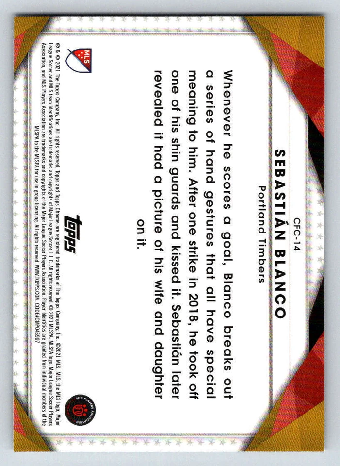 2021 Topps Chrome MLS Celebration FC #CFC14 Sebastian Blanco (ref Y01009) - Image 2 of 2