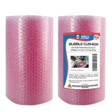 2 x Bubble Cushioning Wrap Roll 12 Inch x 72 Feet Total (Pink Antistatic)