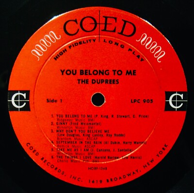 洋楽 DEPREE THE DUPREES~You Belong To Me~1962 Doo Wop Album~COED #LPC
