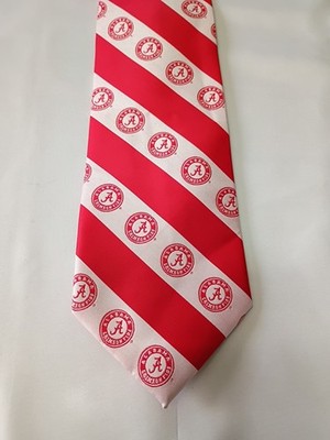 Alabama Crimson Tie Red And White Candy Striped With Bama Insignia