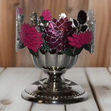 NEW ✨Bath & Body Works Dahlia Pink Flower 3 Wick Candle Holder Stand Pedestal🌸