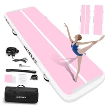 Inflatable Air Gymnastics Mat Tumble Track, 10ft*3.3ft*4in(3*1*0.1m) White/Pink