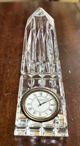 WATERFORD CRYSTAL VINTAGE OBELISK TOWER CLOCK-SIGNED ORIGINAL LABEL New Battery