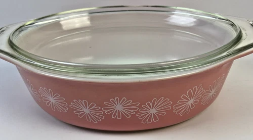 Vintage Pink Pyrex White Flower 2 1/2 QT Baking Bowl 045