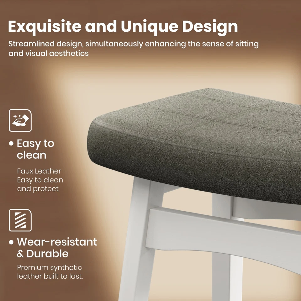 24" Bar Stools Set of 4/3/2/1 Counter Height Saddle Stools White Solid Wood Legs - Image 4 of 4