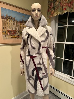 New! Punto 41'' DYED SHEARLING LAMB, Sapphire MINK LETTERS (REAL FUR Coat) 2 XS