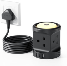 Extension Lead with USB Slots and Night Light, 4 Way (13A/3250W) Multi Plug Ext