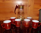 Vintage PYREX Mid-Century Federal Eagle Coffee Carafe w/6 D Handle Coffee Cups