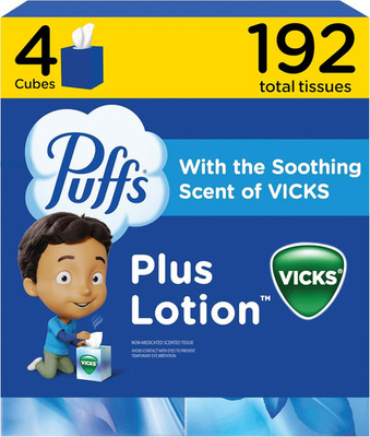 Puffs plus Lotion with Vicks Facial Tissues, 4 Cubes, 48 Tissues per Box (192 Ti