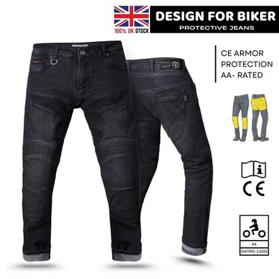 TORNADO Motorcycle Jeans Men Kevlar Lined CE Motorbike Armoured Biker Protective Trouser
