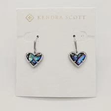New Kendra Scott Ari Heart Silver Drop Earrings In Abalone Shell