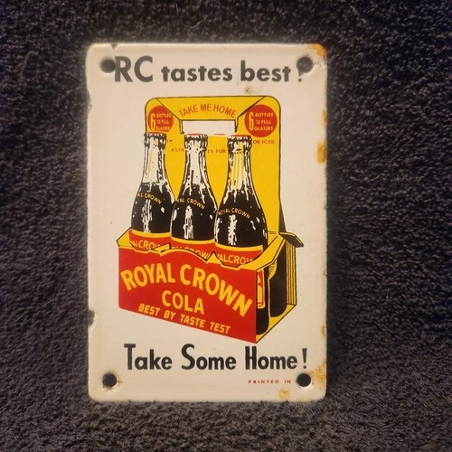 VINTAGE ROYAL CROWN COLA PORCELAIN SIGN RC SODA BEVERAGE ADVERTISING