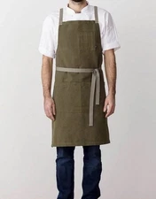 Reluctant Threads Green Pro Chef Crossback Chef Apron Olive with Tan Straps