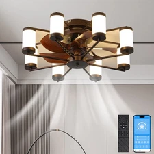 22" Flush Mount Windmill Ceiling Fan Light Retro Brown Fixture Kit with Remote
