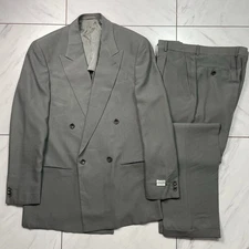 Armani Collezioni Gray Double Breasted Suit Wool Silk Blend Size 50 Italy