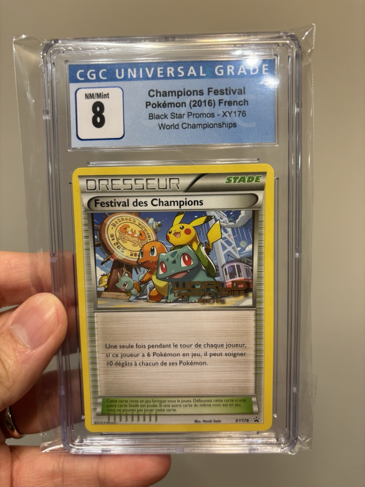 POKEMON CGC 8 CHAMPIONS FESTIVAL - XY176 - 2016 WORLDS PROMO CARD - FRENCH