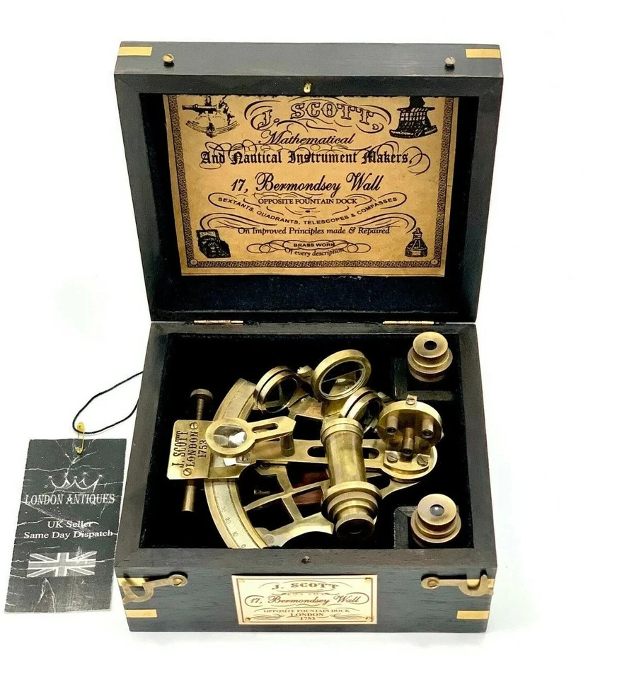 Antiguo Sextante Con Caja De Madera Vintage Navegación Náutica Sextante X-mass Regalo Foto 3 de 4