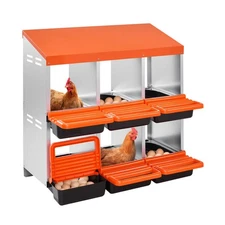 VEVOR 2 Tiers Chicken Nesting Boxes 6 Compartments Metal Egg Laying Boxes with P