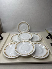 (7) Corelle "Butterfly Gold " 6-1/4" Cup Saucers Vintage MCM USA Corning Glass