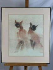 Kaiko Moti Lithograph Poster “Cats” Still Life Large Framed Vintage Art Print