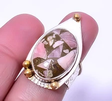 Copper Rhodochrosite Silver Plated Two Tone Ring s.7 A322, Christmas Gift