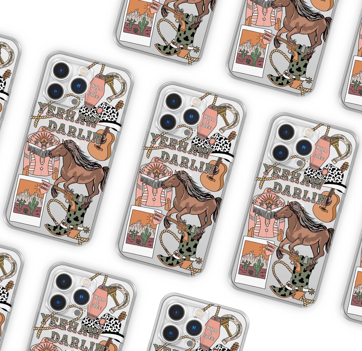Retro Western Handyhülle Für IPhone 16 Pro - Boho Cowboy Design, TPU Mit Airbag-Ecken, Sturzschutz