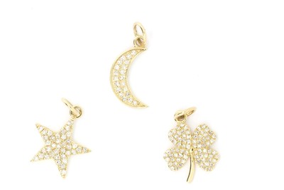 14kt Gold Diamant Stern, Diamant Klee Charm, Diamant Mond Charm Anhänger #P92
