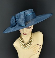 M23155(Airforce blue)Wide Brim Sinamay Fascinator hat for Kentucky Derby Wedding