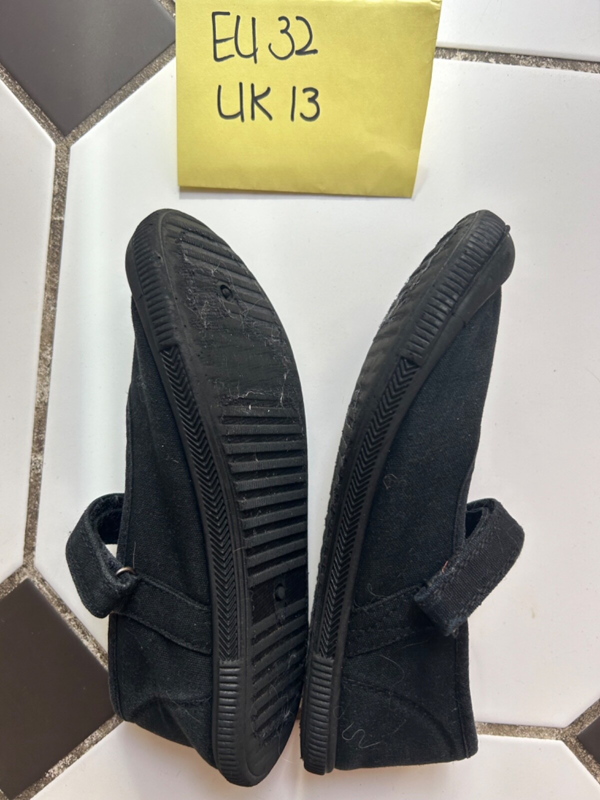 Black kids girls size UK 13 Sainsburys TU Mary Jane Micro-Fresh Plimsolls image 3