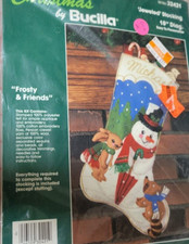 Bucilla Vintage 1980's "Jeweled" Christmas Stocking Kit - Frosty  Friends