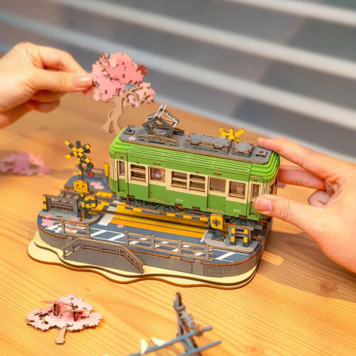 ROBOTIME Sakura Journey Tram Car 3D Wooden Puzzle with LED Lights Model Toys - Picture 4 of 13
