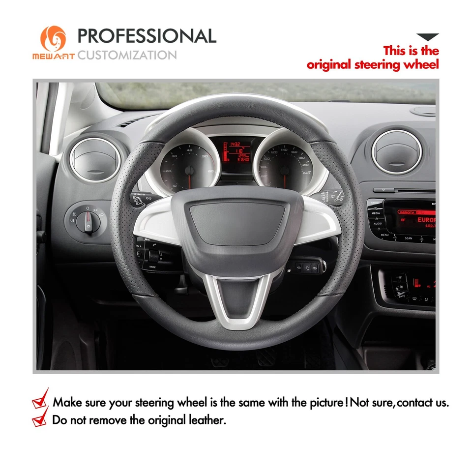 Real Leather Steering Wheel Cover for Seat Ibiza (6J) 2012-2015 / Mii 2013-2020 Foto 2 de 4
