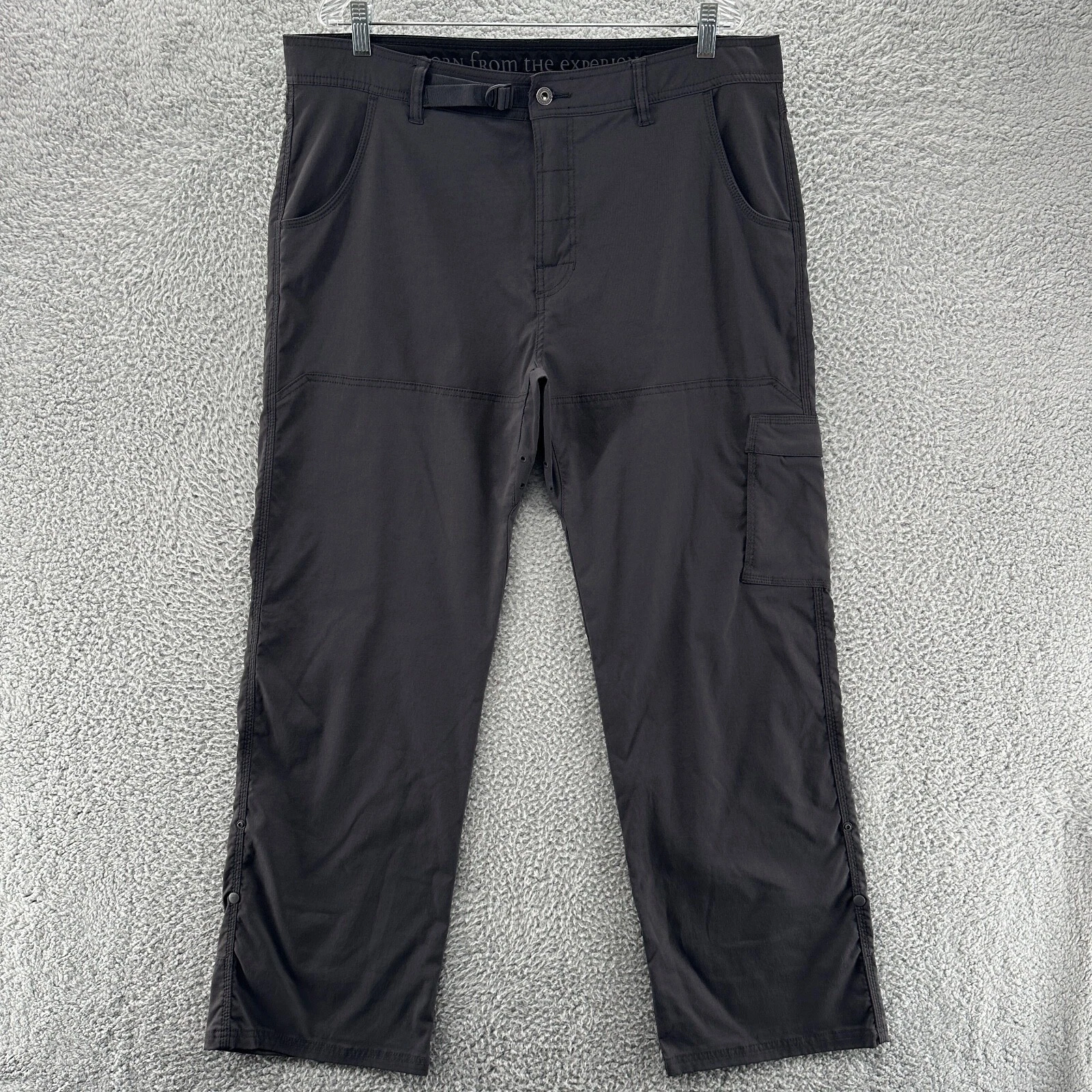 Prana Pants Mens XXL x 32 Gray Roll Up Cargo Hiking Belted Stretch Zion Pants II