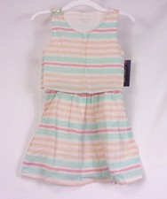 Cherokee Girl's Striped Design Dress Almond Cream M 7/8 516481 474D