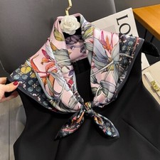 100 Mulberry Silk 27" Square Scarf Women Neckerchief Bandana Black Pink Flower