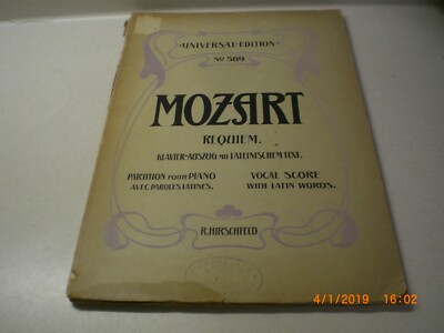 Universal Edition No 589 Mozart Requim Vocal Score With Latin Words