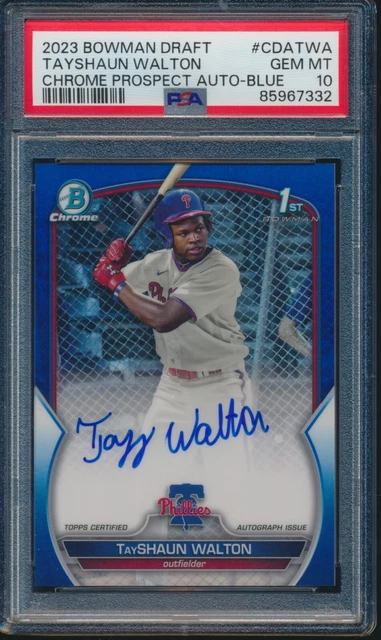 PSA 10 TAYSHAUN WALTON AUTO 1st 2023 Bowman Chrome BLUE REFRACTOR/150 GEM MINT