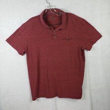 Rock Republic Polo Shirt Mens L Large Maroon Striped Casual Short Sleeve