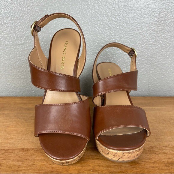 Franco Sarto Womens L-Blink Cork Wedge Sandals Brown Slingback Leather 8.5 M | eBay