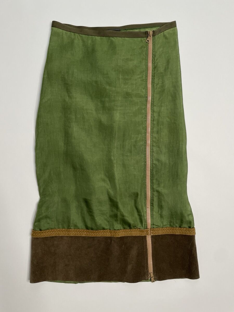 Prada Vintage Archive Fall 1999 Green Silk Organza Brown Prada Vintage Archive Fall 1999 Green Silk Organza Brown