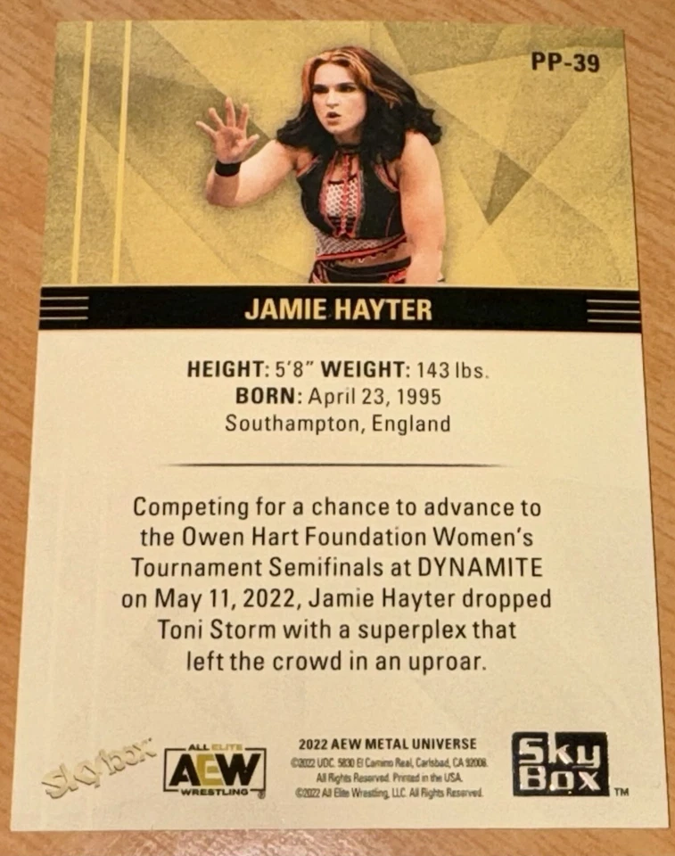 Jamie Hayter 2022 AEW Skybox Metal Universe Premium Sapphire PP-39 RARE - Image 2 of 2
