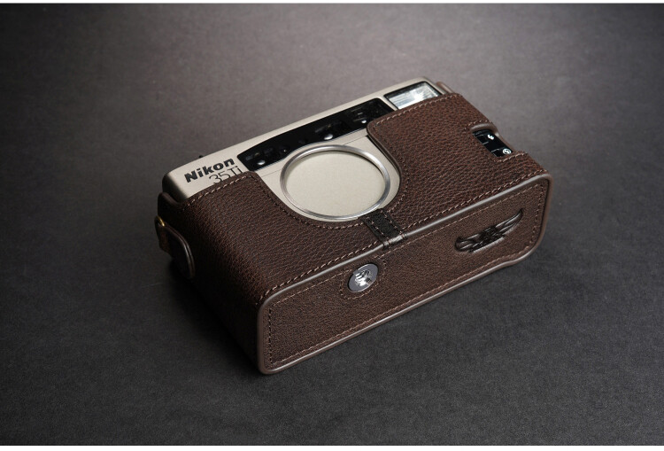 Real Leather Camera Half Case Protective Pouch + Hand Strap for