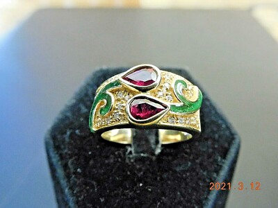 NACHLASS 18K GELBGOLD COCKTAIL RING MIT DIAMANTEN & FARBSTEINEN NR